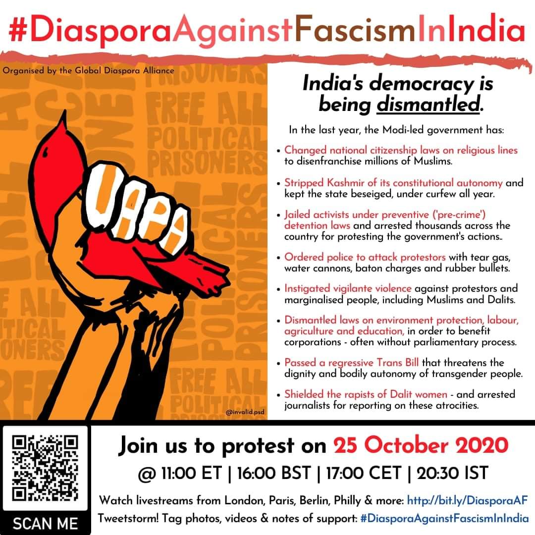 Diaspora Against Fascism in India Oct 25, 2020